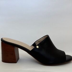 Cole Haan Black Leather Mules with Brown Heel